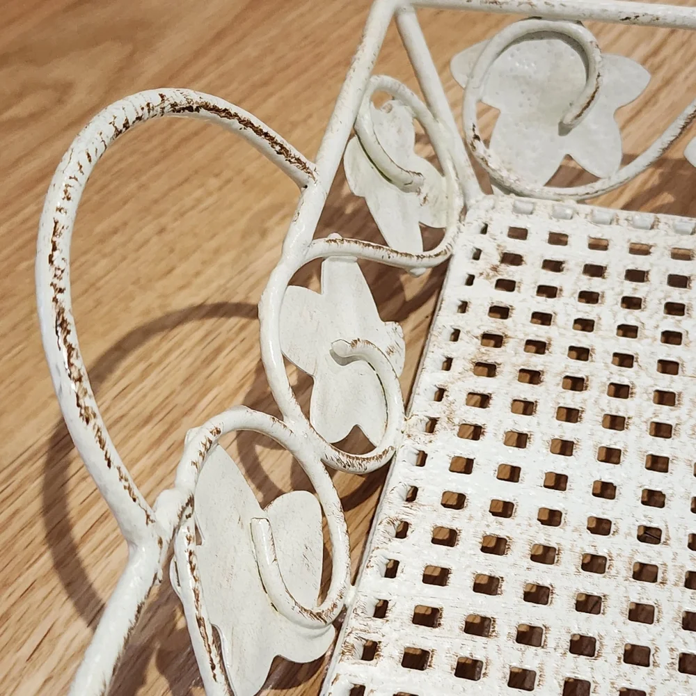 Vintage Style Shabby Chic Metal Footed Tray‎ Basket Like New